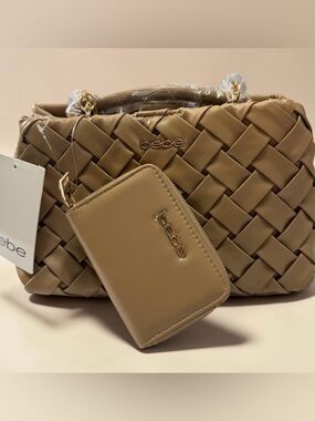 bebe Woven Satchel and Zip Wallet in Camel